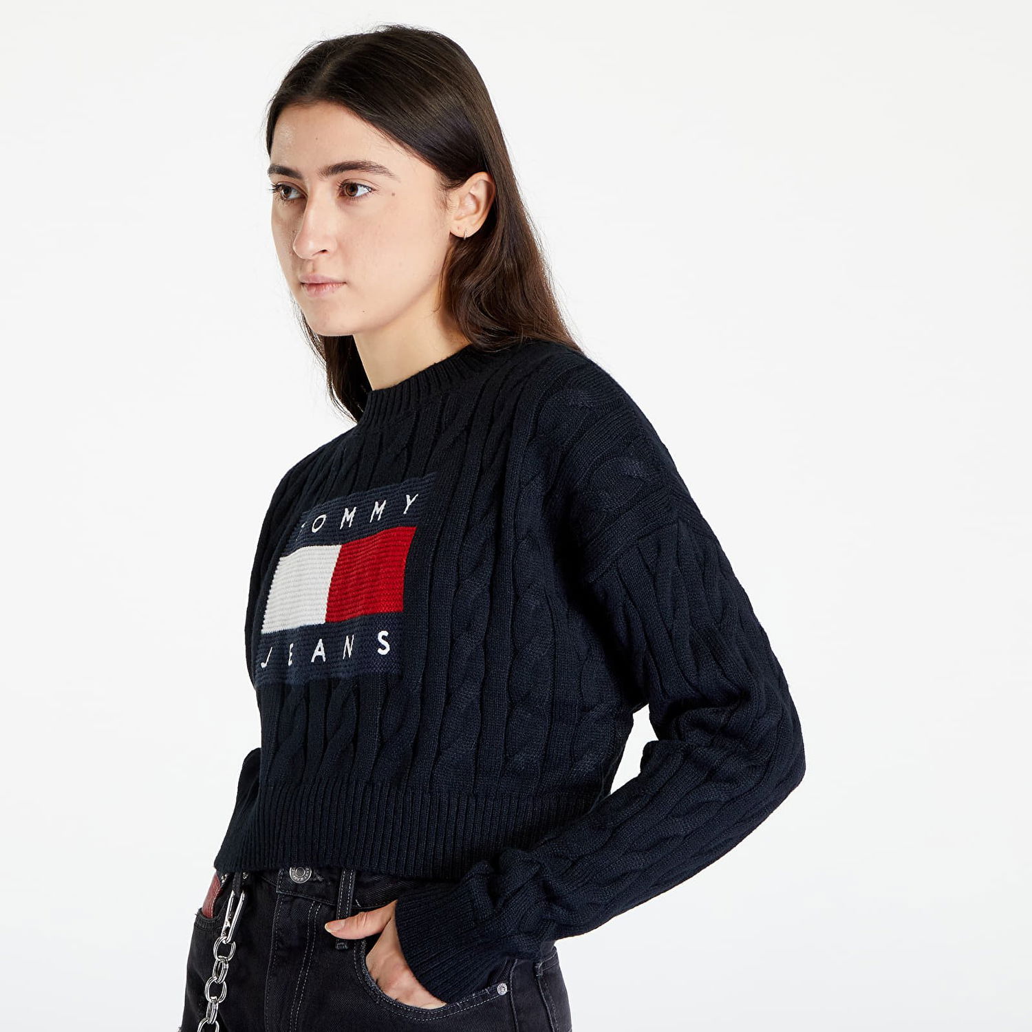 Sveter Tommy Hilfiger Jeans Boxy Center Flag Pullover Čierna | DW0DW14261 BDS, 1