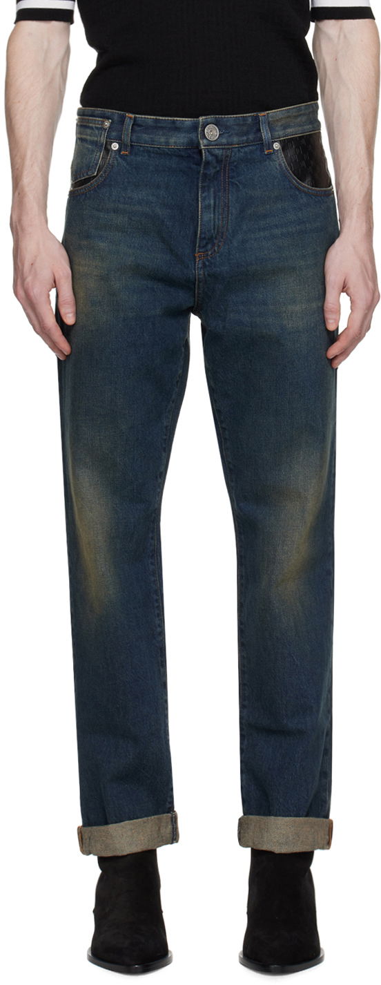 Džínsy Balmain Leather Pocket Jeans Navy | BH0MI043DD83, 0