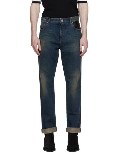 Džínsy Balmain Leather Pocket Jeans Navy | BH0MI043DD83