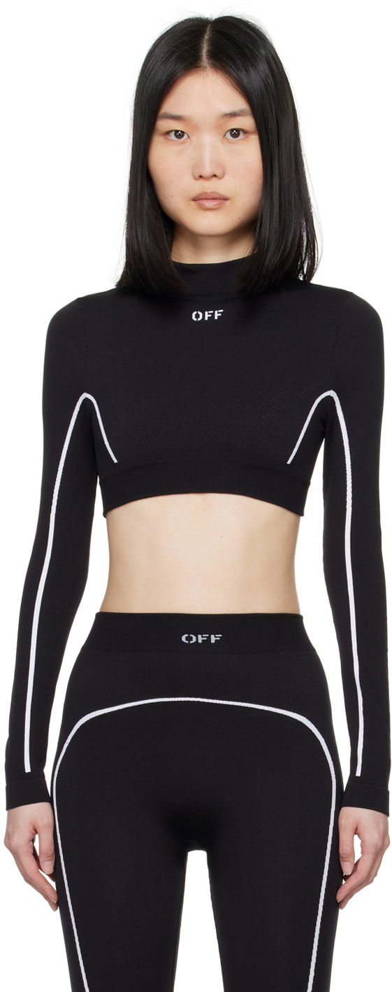 Black Off Stamp Seamless Crop Top