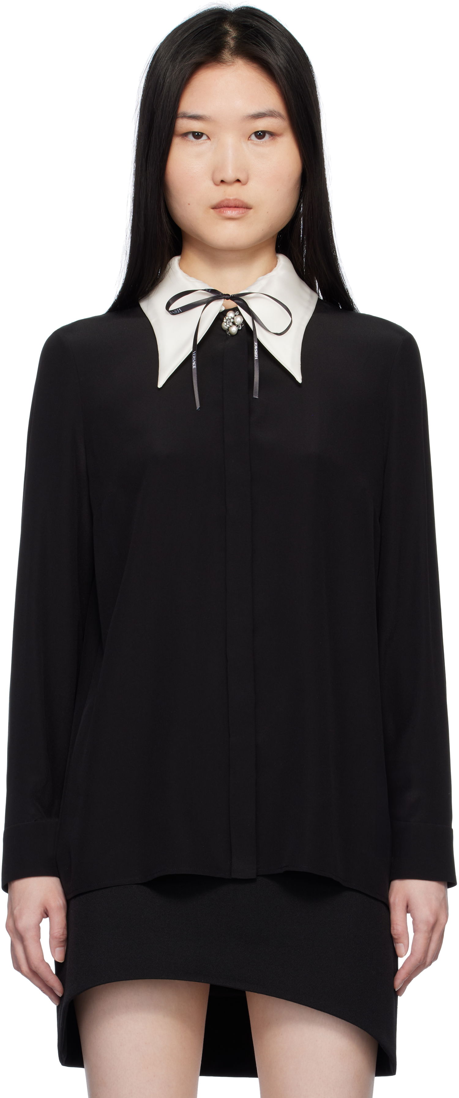 Košeľa Versace Contrast Collar Silk Shirt Čierna | 1017267_1A12304, 0