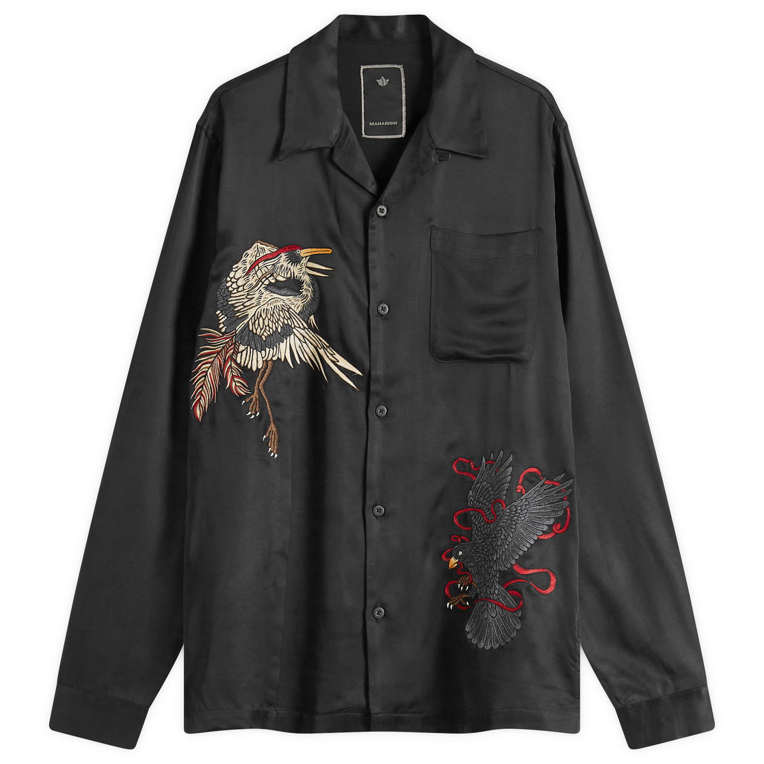 Košeľa Maharishi Maharishi Crow & Heron Embroidered Shirt, Size Large Čierna | 1494-BLK, 0