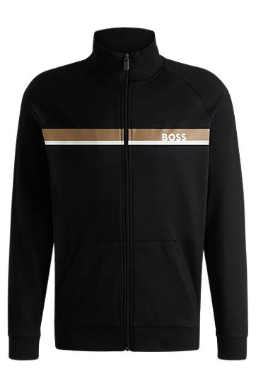 Mikina BOSS BOSS Cotton-terry Zip-up Jacket with Stripe Print Čierna | 50540660, 0