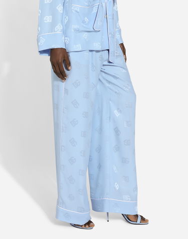 Pyžamo Dolce & Gabbana Silk Satin Jacquard Logo Pajama Pants Modrá | FTAMPTFJ1JOF3981, 3