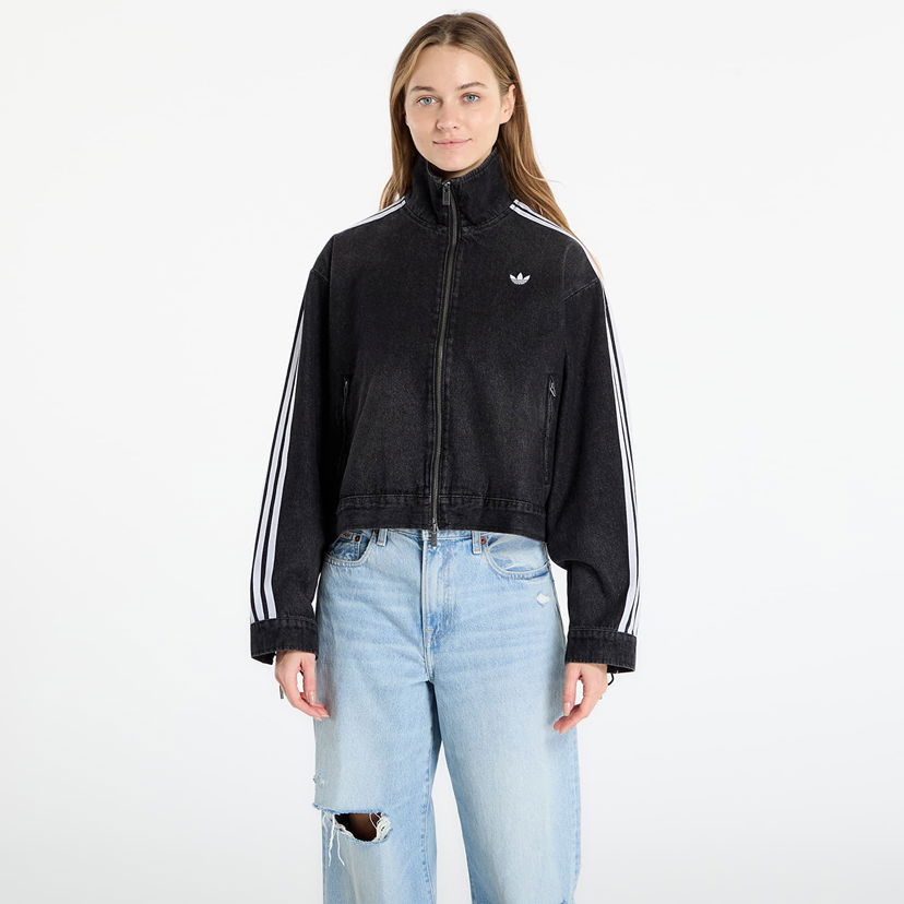Bunda adidas Originals Three-Stripes Cropped Denim Full-Zip Jacket Čierna | KS1394