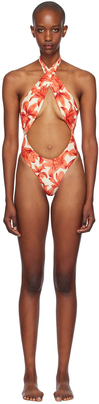 Plavky Miaou Miaou Demi Floral-Print One-Piece Swimsuit Oranžová | 2010MSWOAL, 0