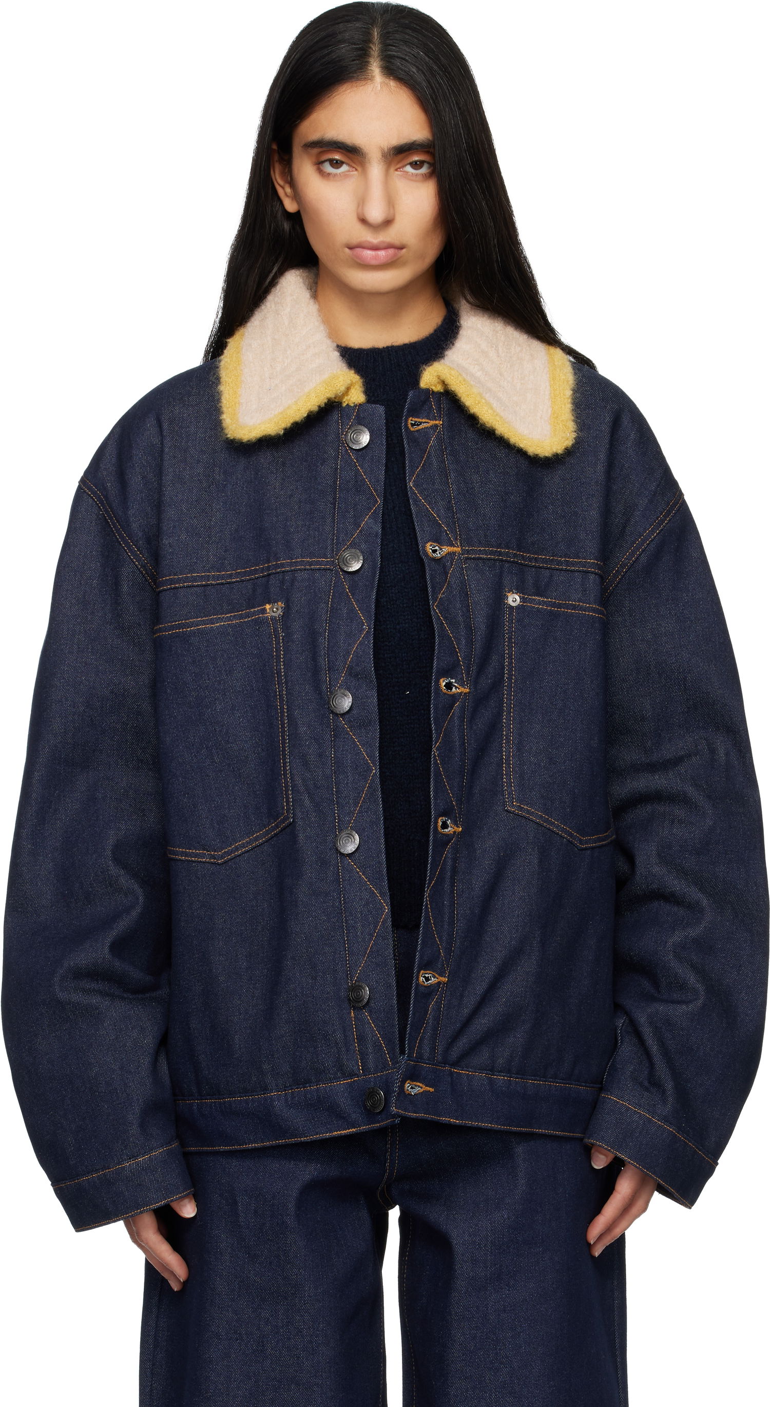 Bunda Charles Jeffrey Loverboy Charles Jeffrey LOVERBOY Knitted Collar Denim Jacket Modrá | 52010401, 0