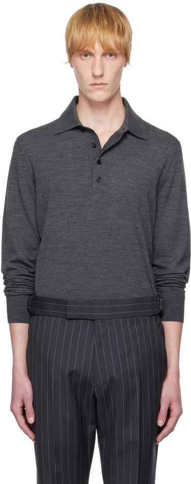 Polo tričko Tom Ford TOM FORD Fine Gauge Wool Polo Šedá | KPL003-YMW070S25, 0