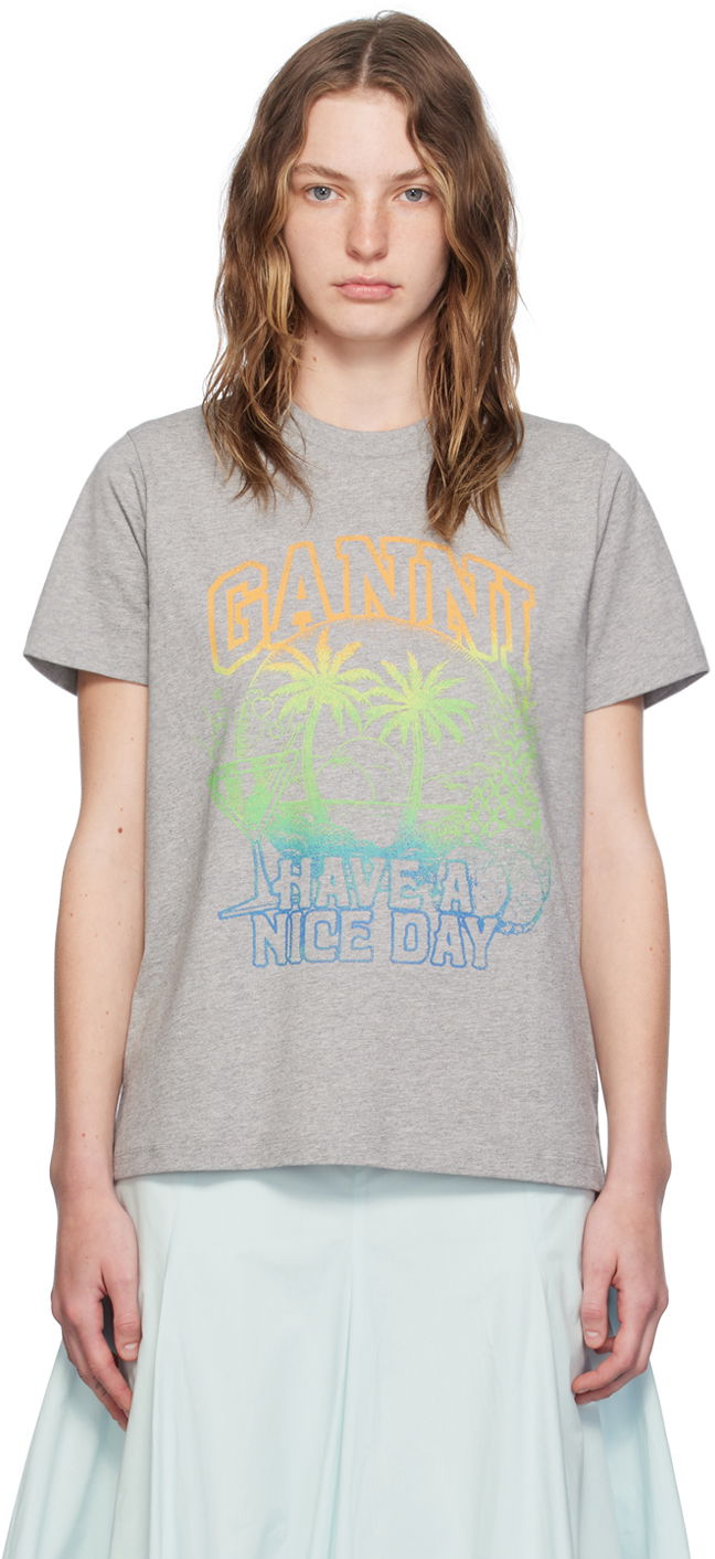 Tričko GANNI Gray Holiday T-Shirt Šedá | T3920, 0