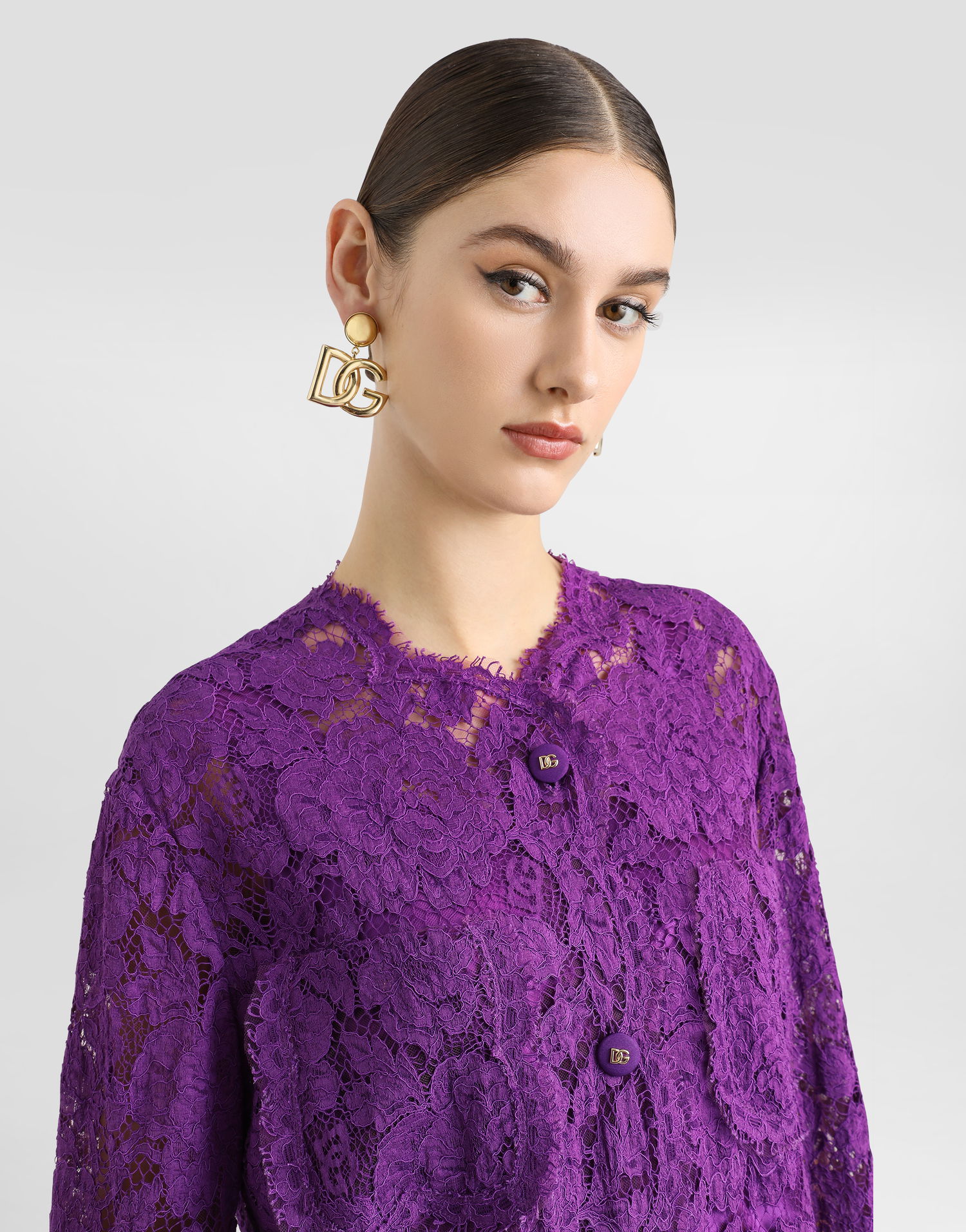 Košeľa Dolce & Gabbana Cordonetto Floral Lace Button-Up Top Fialová | F29TUTHLM7LF0571, 1