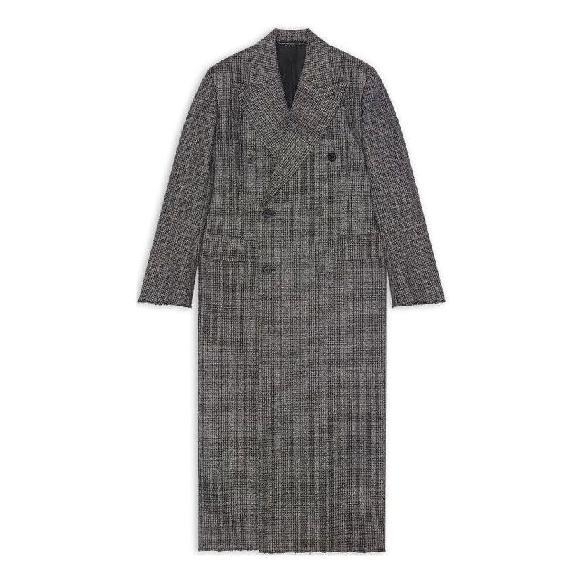 Kabáty Balenciaga Double Breasted Check Coat Šedá | 704488TMU021070