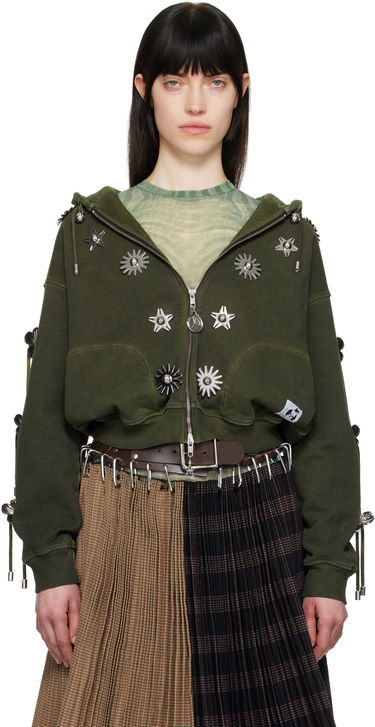 Mikina Chopova Lowena Chopova Lowena Dallas Embellished Cropped Hoodie Zelené | 5238, 0