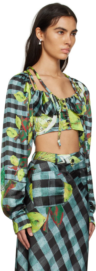 Crop Top Ottolinger Ottolinger Lemon Gingham Tie-Front Crop Top Zelené | 1101204, 1