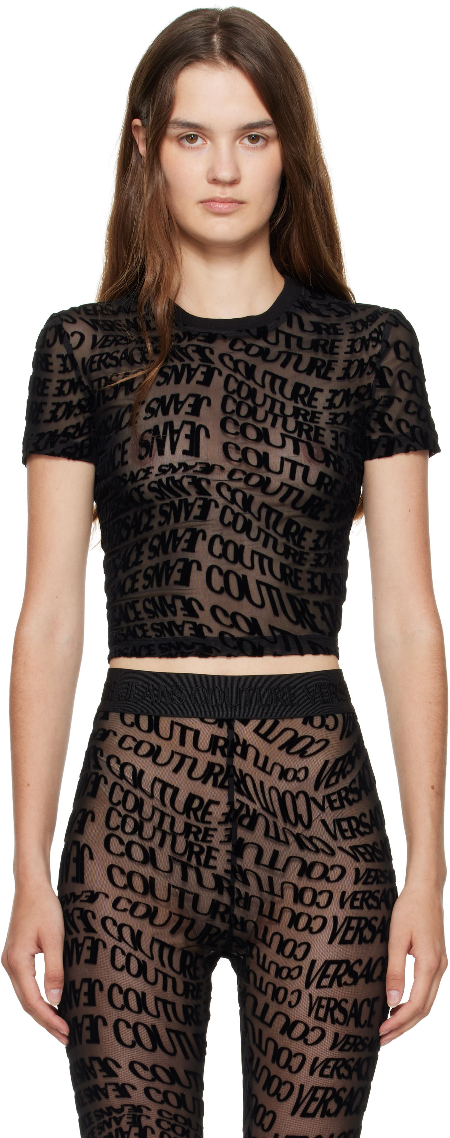 Tričko Versace Versace Jeans Couture Tulle Flock Liquify T-Shirt Čierna | E79HAH602_EJS490, 0