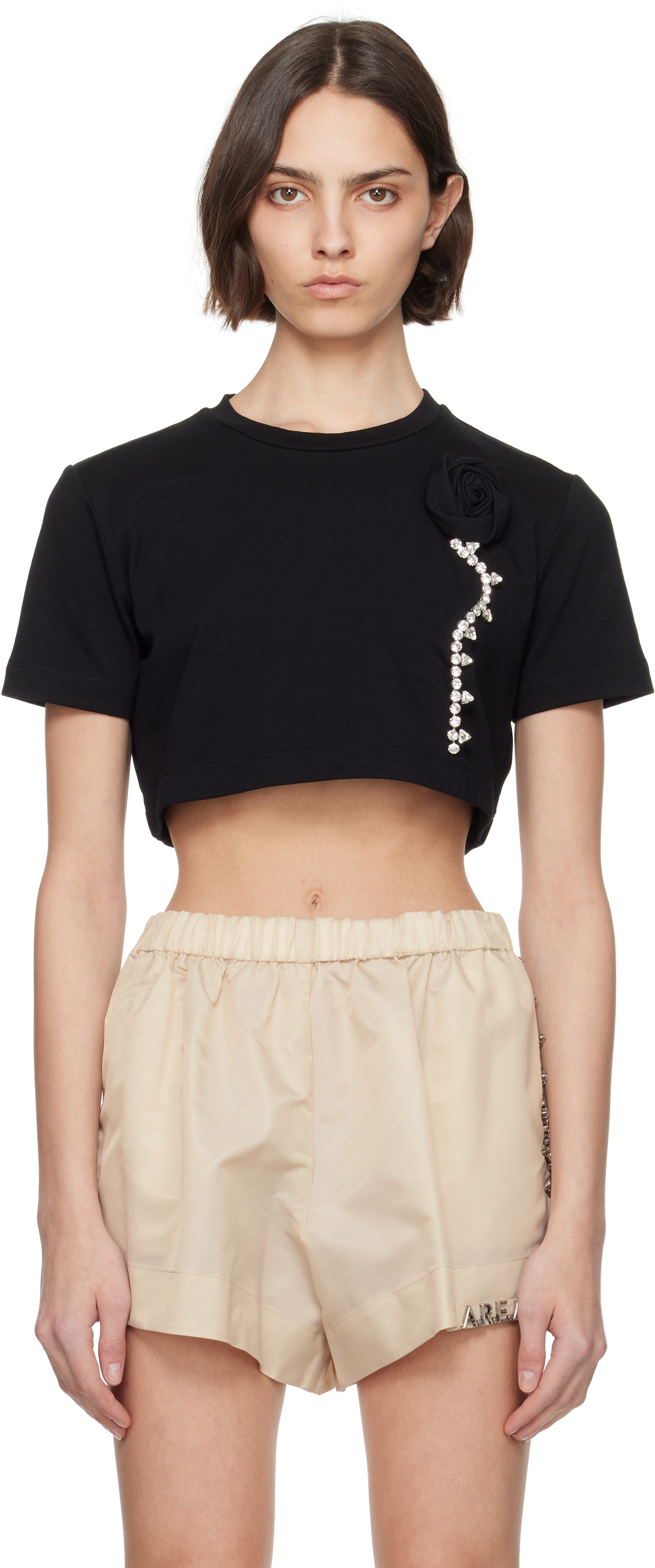 Tričko Area AREA Crystal Rosette Cropped T-Shirt Čierna | SS25AWTS0028FA02, 0