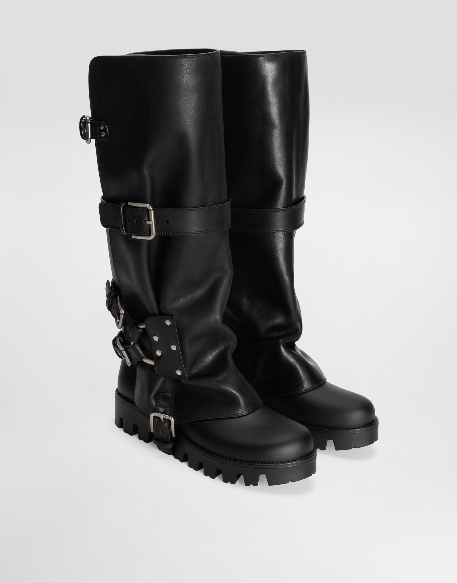Doplnky Dolce & Gabbana Dolce & Gabbana Calfskin & Rubber Buckle Knee-High Boots Čierna | CU1288AX8728B956, 1