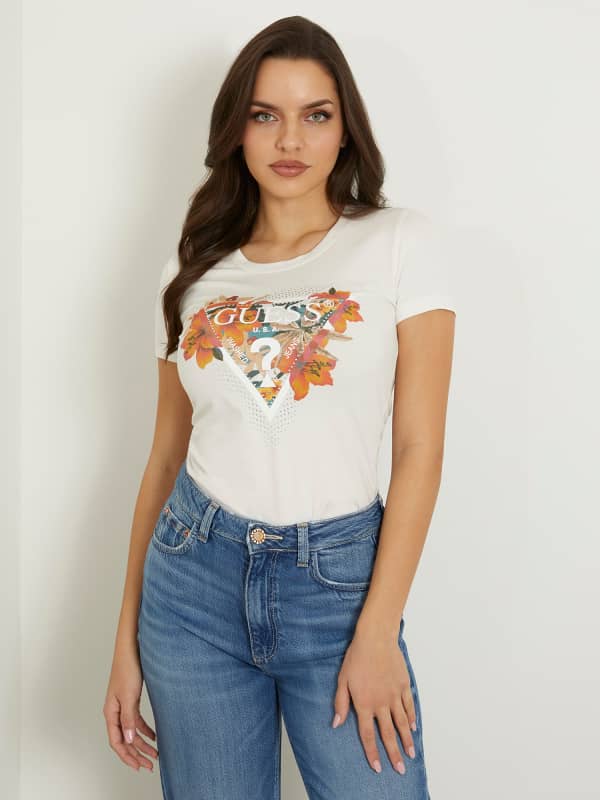 Tričko GUESS Flower Logo Stretch T-Shirt Biela | W4GI62J1314