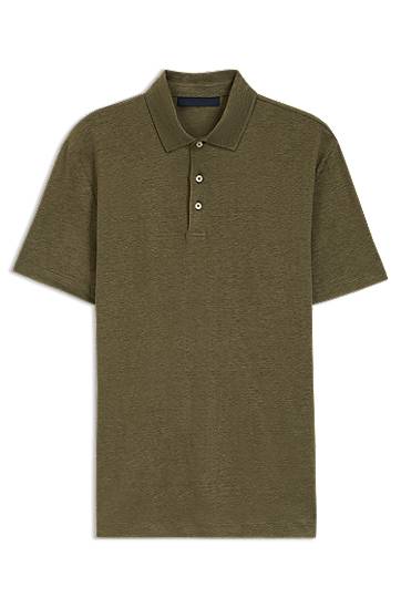 Polo tričko BOSS BECKHAM x BOSS Linen Polo Shirt Zelené | 50552246
