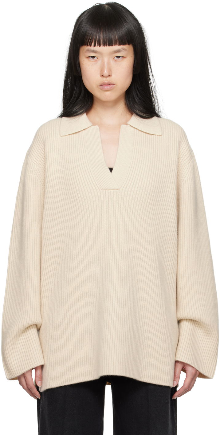 Sveter TOTEME TOTEME Ribbed Polo Sweater Béžová | 234-WRTWTP034-YA0004, 0