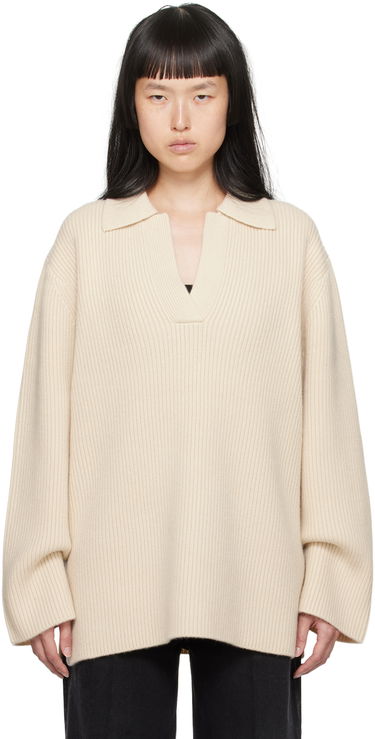 Sveter TOTEME TOTEME Ribbed Polo Sweater Béžová | 234-WRTWTP034-YA0004, 0