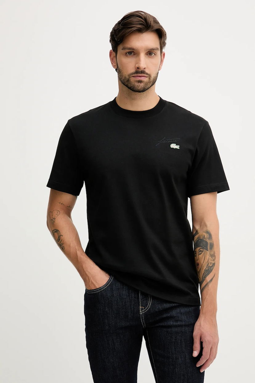 Tričko Lacoste Cotton Crew Neck Short Sleeve T-shirt with Embroidered Chest Design Čierna | TH5492