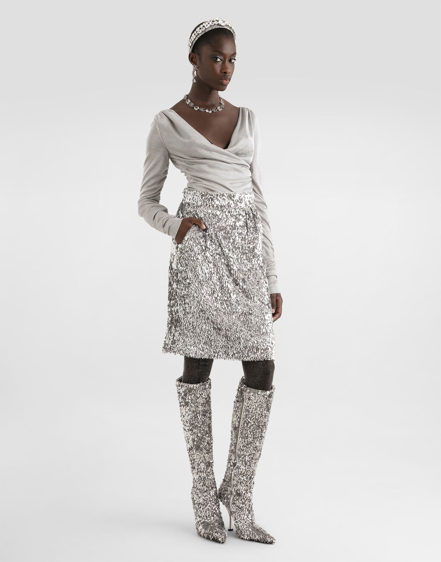 Dres Dolce & Gabbana Lamé Jersey Top Metalická | F7AM5THU7WCS0998, 1