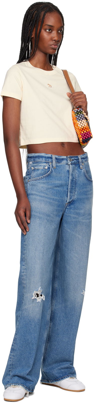 Crop Top MAISON KITSUNÉ Maison Kitsuné Baby Fox Patch Cropped T-Shirt Béžová | MW00105KJ0008, 3