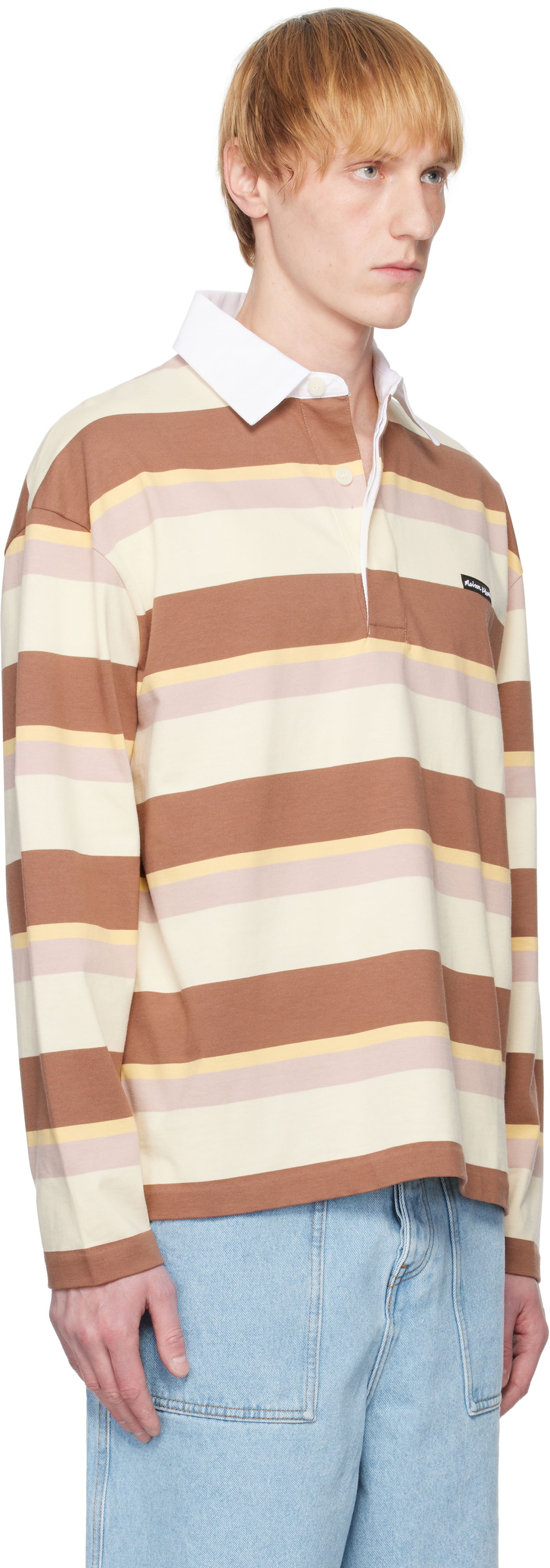 Polo tričko MAISON KITSUNÉ Maison Kitsuné Striped Oversize Long Sleeve Polo Hnedá | OM00207KJ7019, 1