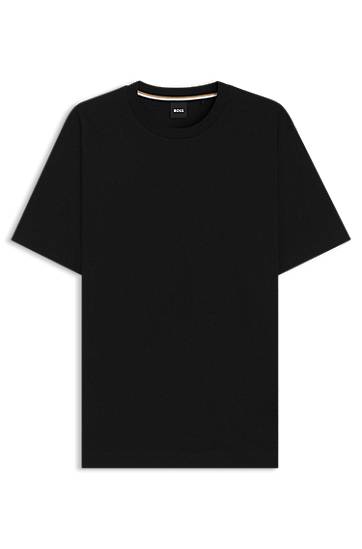 Tričko BOSS Regular-Fit Cotton Jersey T-Shirt with Ribbed Collar Čierna | 50468972, 0