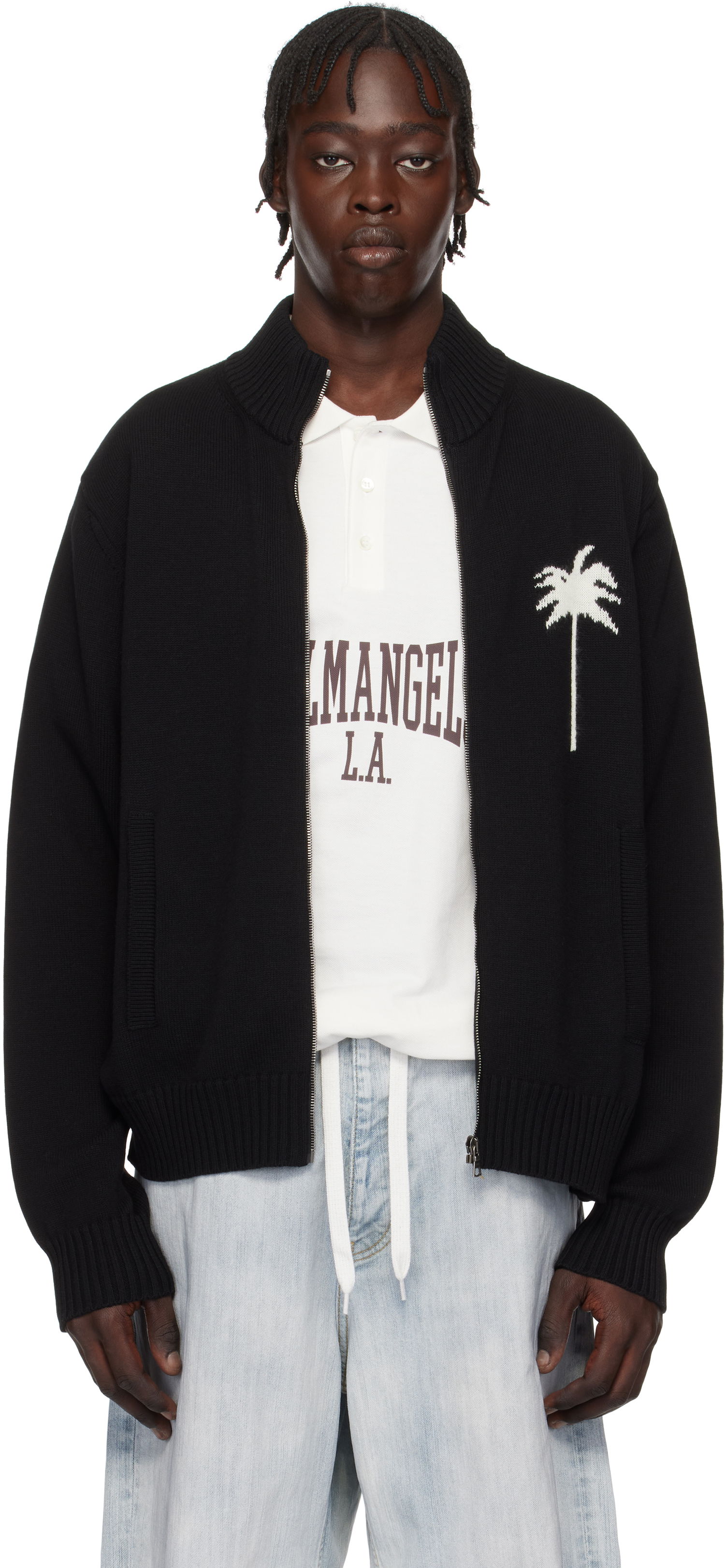 Sveter Palm Angels Knit Track Jacket With Embroidered Logo Čierna | PMHA061S25KNI0011003, 0