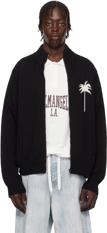 Sveter Palm Angels Knit Track Jacket With Embroidered Logo Čierna | PMHA061S25KNI0011003, 0