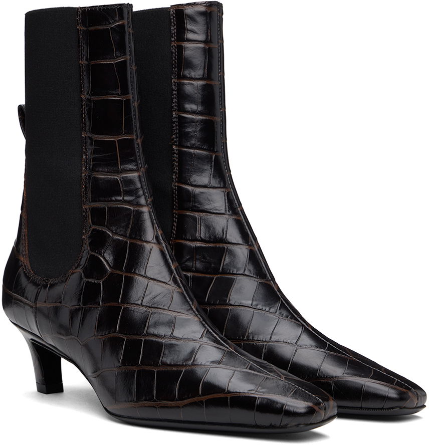 TOTEME 'The Mid Heel' Croc-Embossed Leather Ankle Boots
