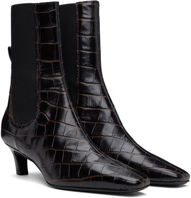 Oblečenie TOTEME TOTEME 'The Mid Heel' Croc-Embossed Leather Ankle Boots Hnedá | 231-907-847, 3