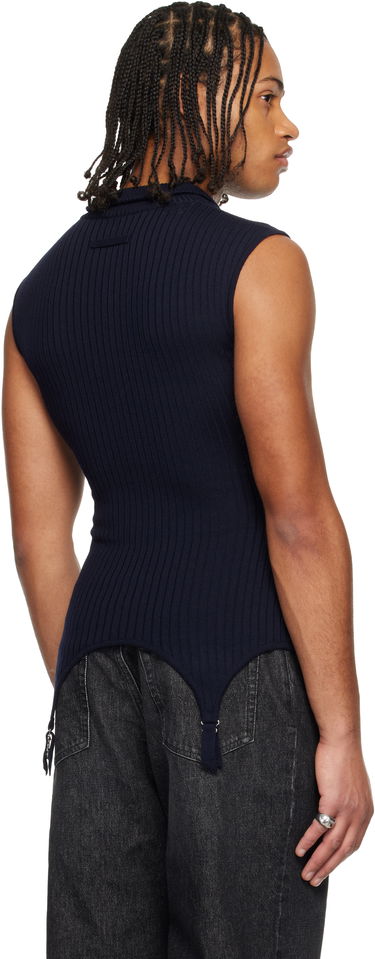 Polo tričko Jean Paul Gaultier 'The Garter Waistcoat' Sleeveless Ribbed Knit Polo Top Navy | 25/04-W-PO025-K012-59, 2