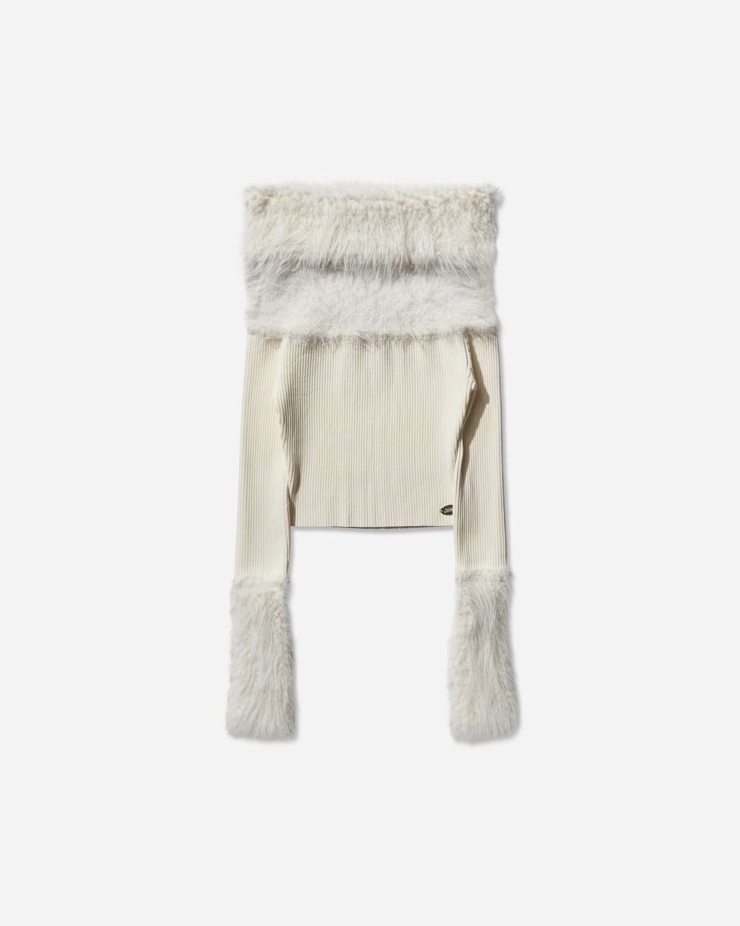 Sveter Jean Paul Gaultier Off-Shoulder Faux Fur Trimmed Sweater Biela | 2503WPO018K005 03, 1