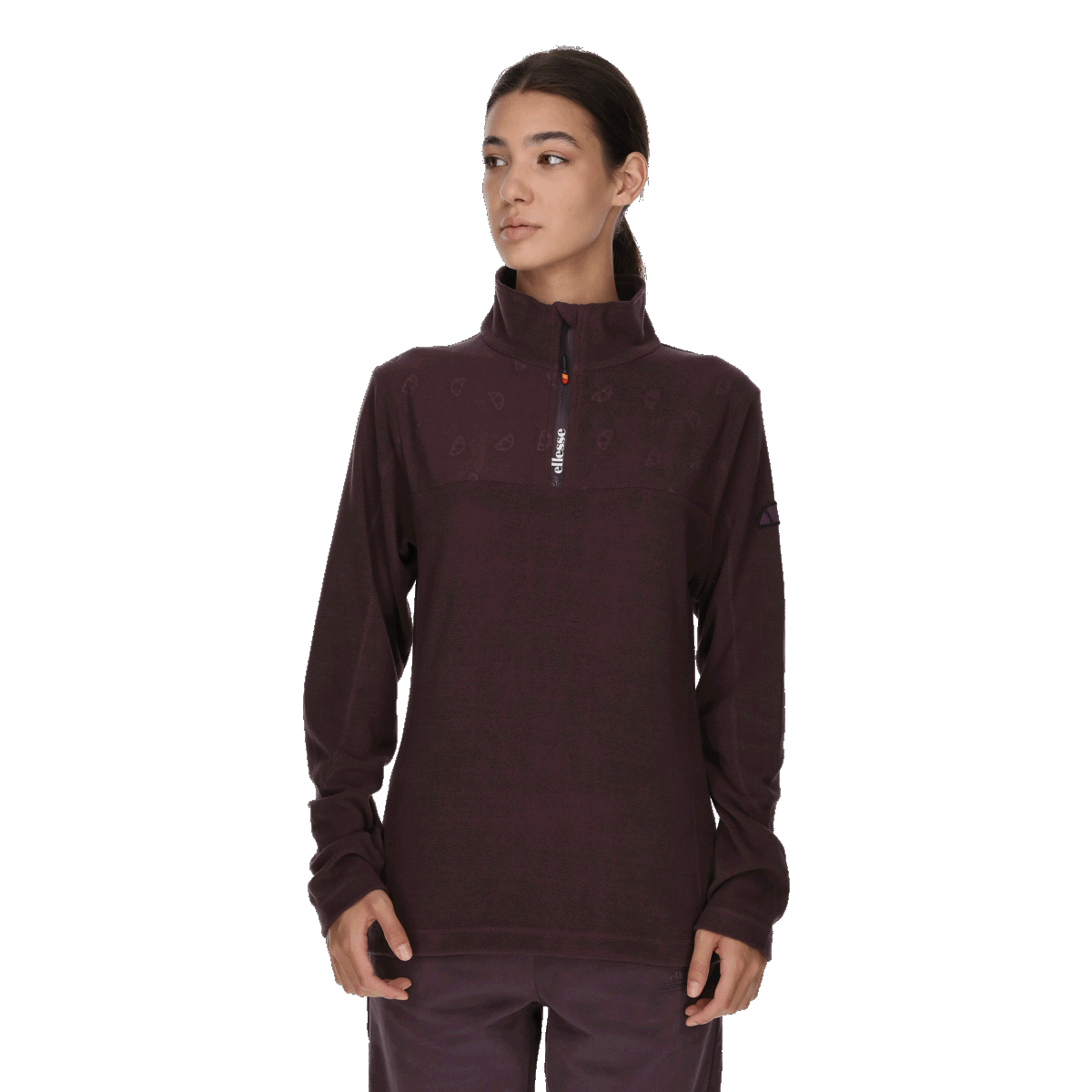 Mikina Ellesse Patterned High-Neck Quarter-Zip Fleece Top Vínová | ELA243F650-70, 0
