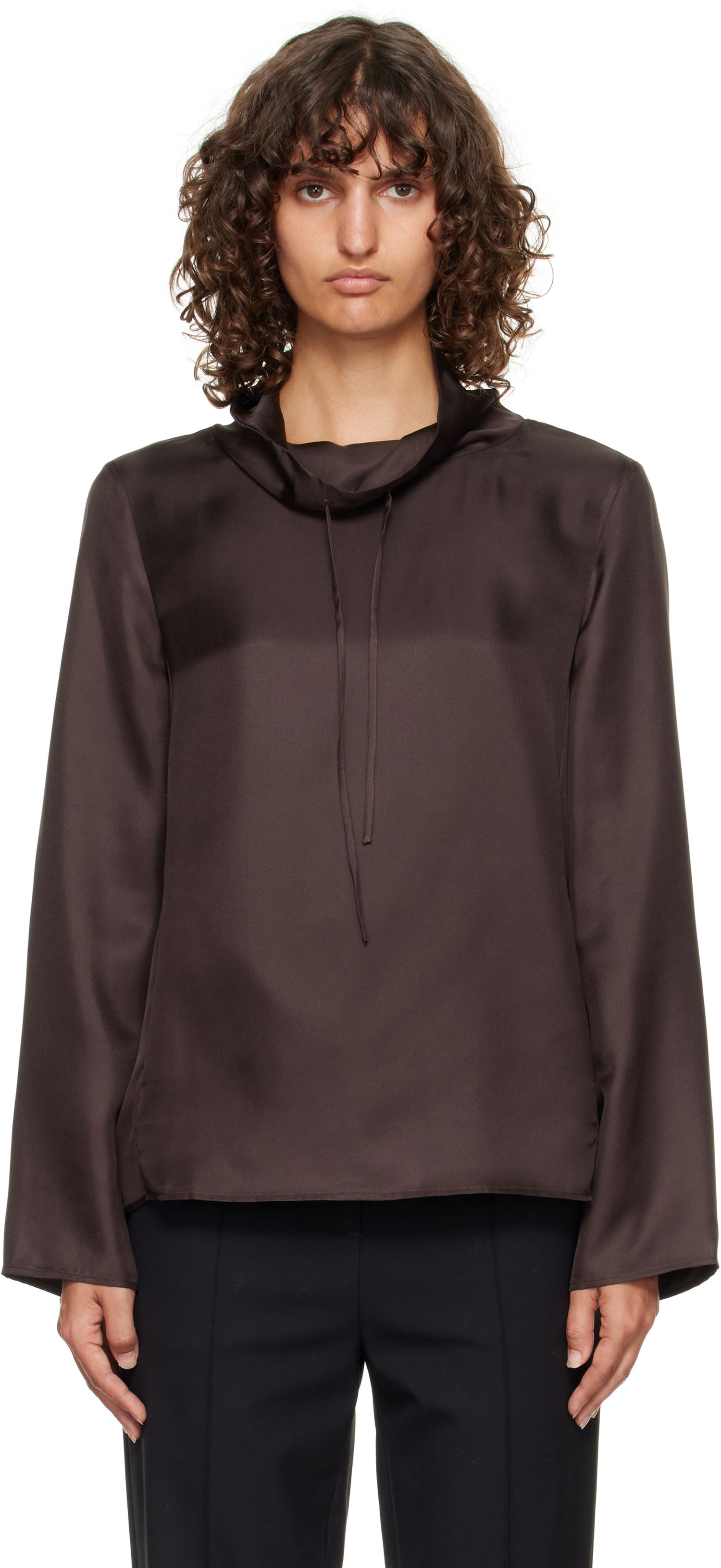 Košeľa Loulou de Saison Loulou de Saison Cyna Silk Cowl Neck Blouse Hnedá | CYNA, 0