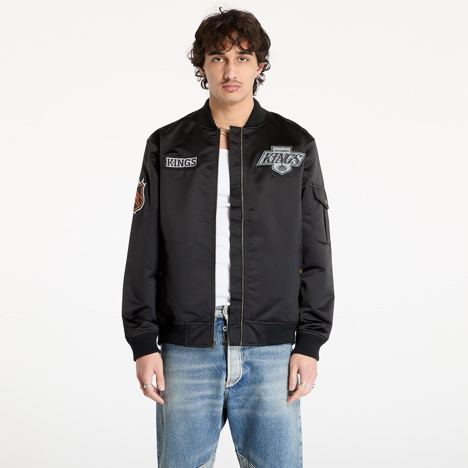 Bomber bunda Mitchell & Ness Team Leader Satin Bomber Jacket Čierna | JK8095-LAKBLCK, 0