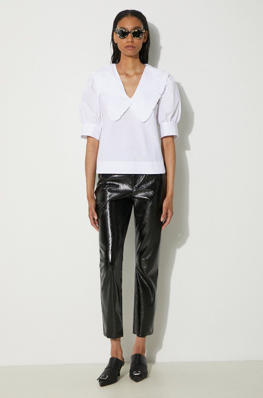 Košeľa GANNI V-Neck Blouse With Collar Biela | F8635, 1