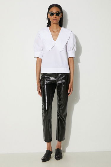 Košeľa GANNI V-Neck Blouse With Collar Biela | F8635, 1