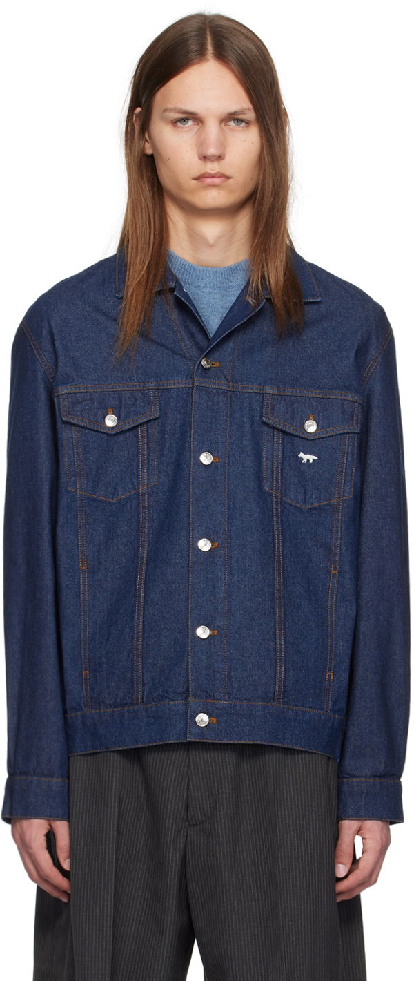 Bunda MAISON KITSUNÉ Embroidered Logo Denim Jacket Modrá | NM02111WW0081, 0