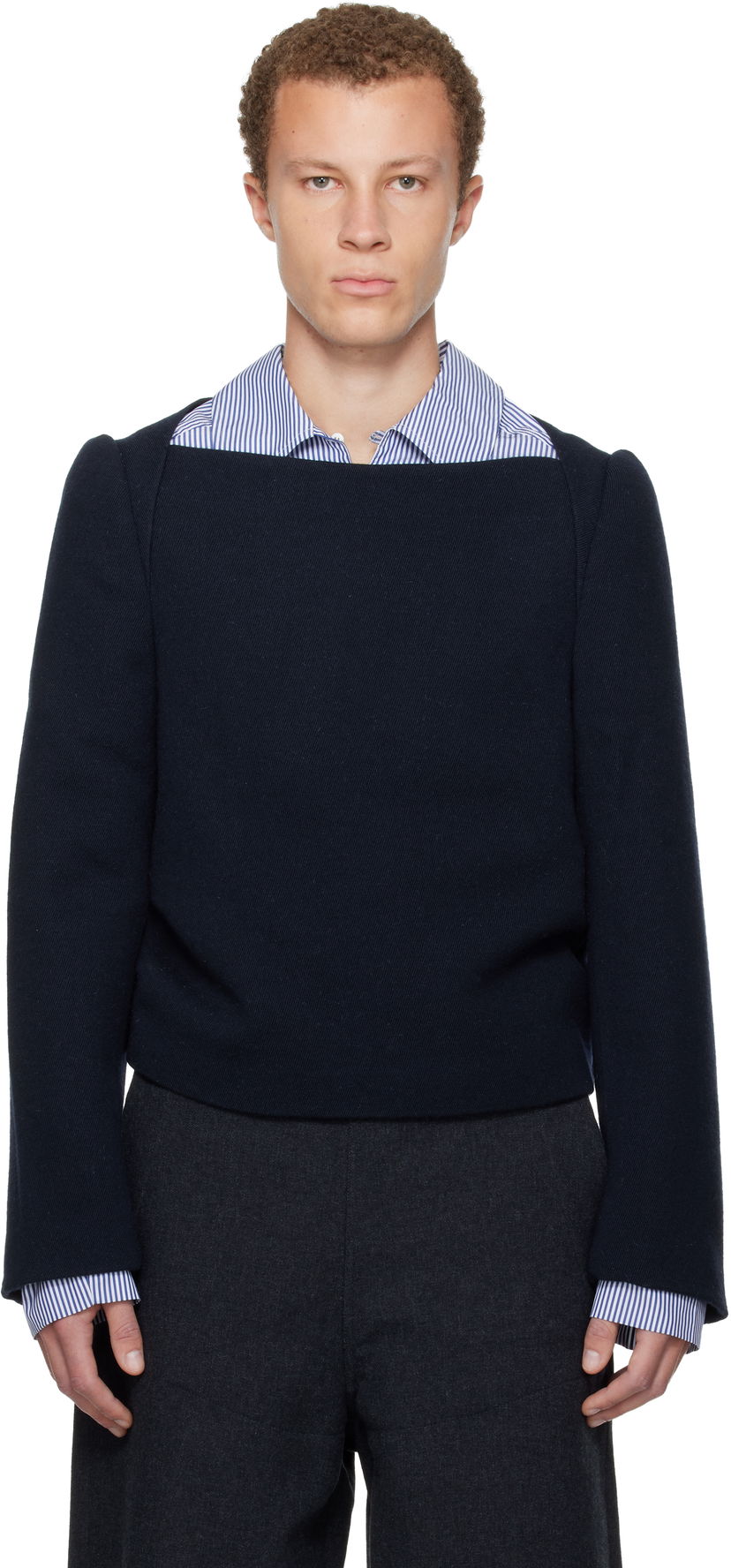 Sveter Dries Van Noten Wool Square-Neck Pullover Navy | 252-020763-2197