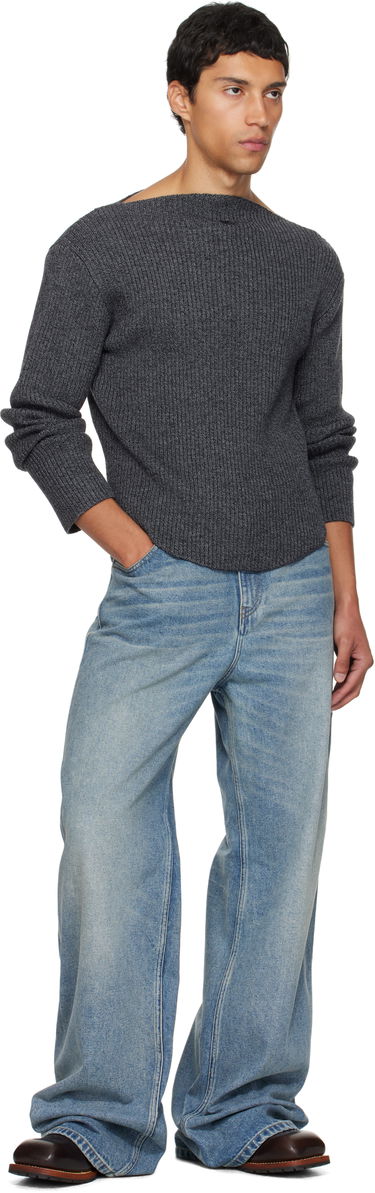 Sveter Courrèges Courrèges Boatneck Ribbed Wool Sweater Šedá | 325MPU239FI0036, 3