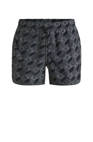 Plavky BOSS Swim Shorts with Allover Monogram Print Šedá | 50533795
