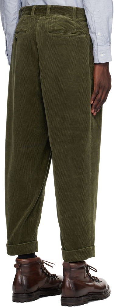 Nohavice BEAMS BEAMS PLUS 2 Pleats Corduroy Trousers Zelené | 38230099874, 2