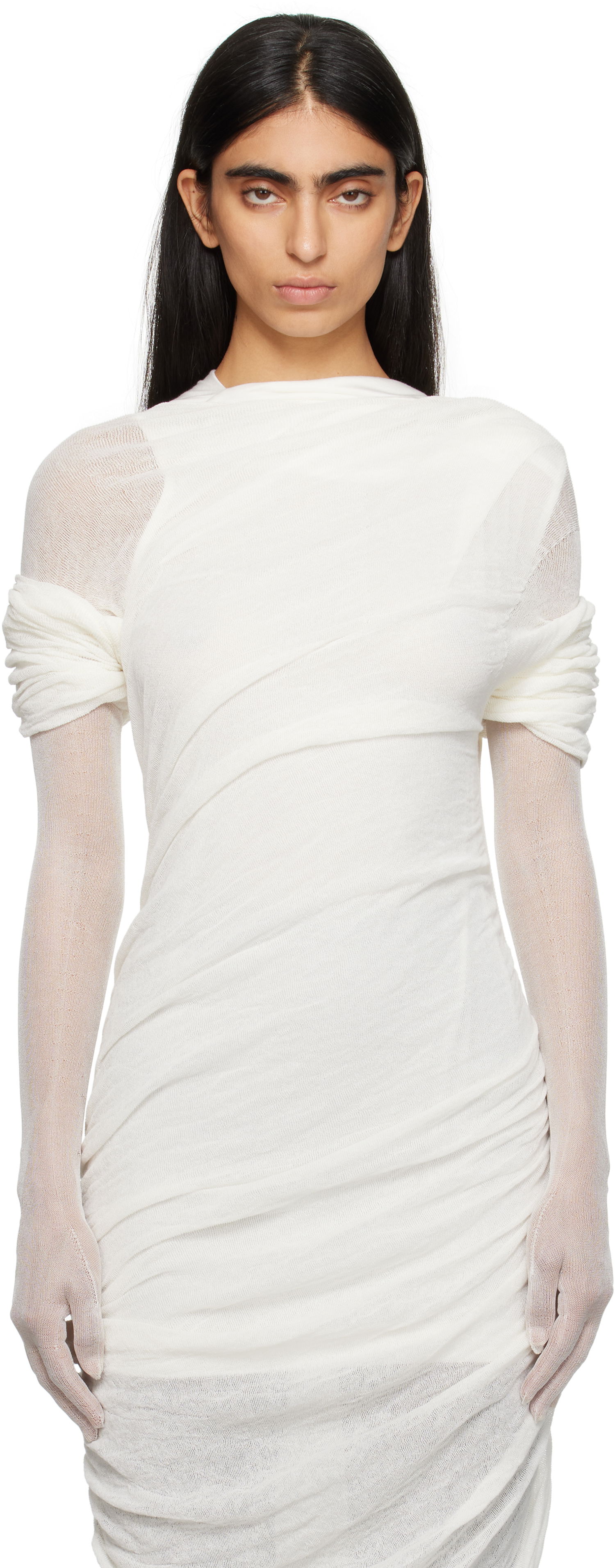 Šaty Khaite Semi-Sheer Long Gloves Biela | 9686435, 0