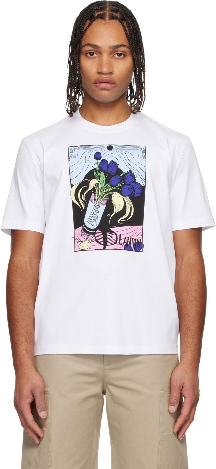 Tričko LANVIN Blue Tulips Vase Print T-shirt Biela | RM-TS0115-J191-E25