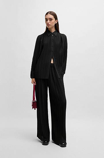 Košeľa BOSS Plissé Crepe Regular-Fit Blouse Čierna | 50524203, 1