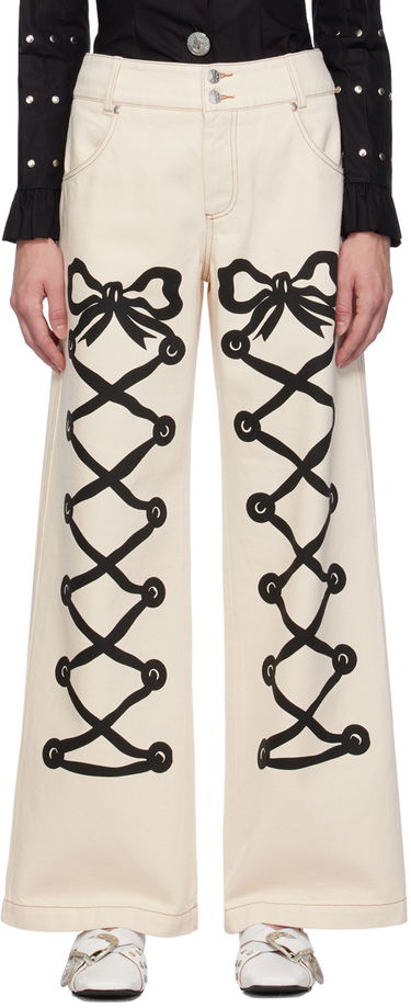 Džínsy Chopova Lowena Chopova Lowena Ribbon Print Wide Leg Jeans Béžová | 4061, 0