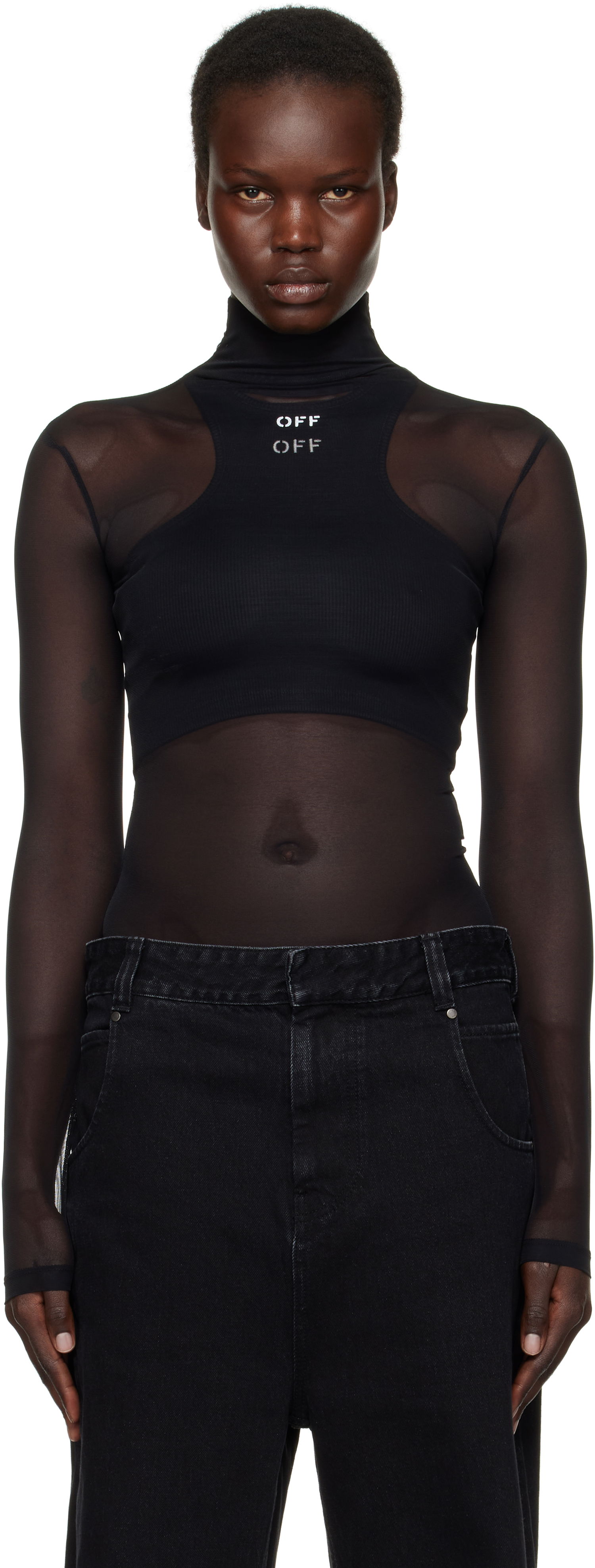 Body Off-White 'Off' Stamp Long Sleeve Mesh Turtleneck Top Čierna | OWAD122S25JER0011001, 0